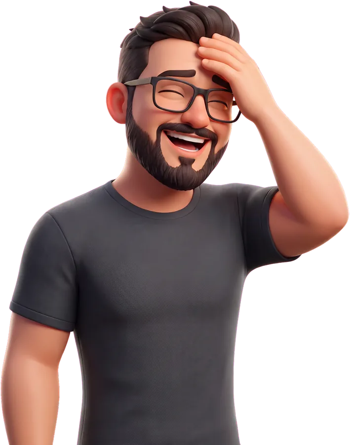 Joel, em desenho, com a mão na testa.